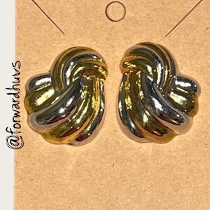 Sterling Silver Knot Earrings – Marked 925 – Mixed Color Finish – Posts Bent